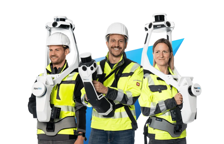 operarios manejando navvis MLX, VLX2 y VLX3