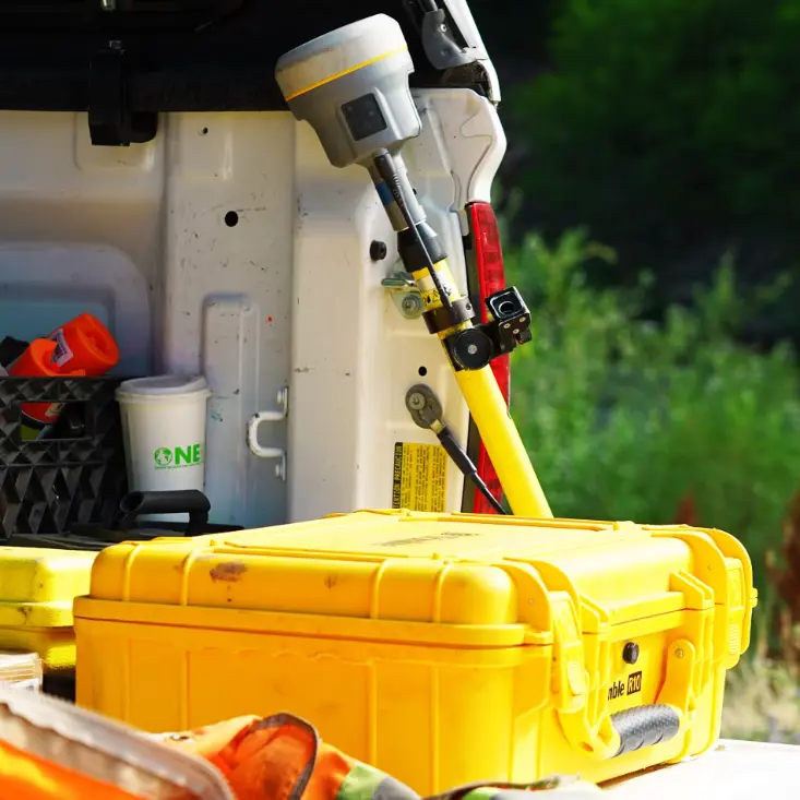 gps trimble apoyado en vehiculo con caja y accesorios