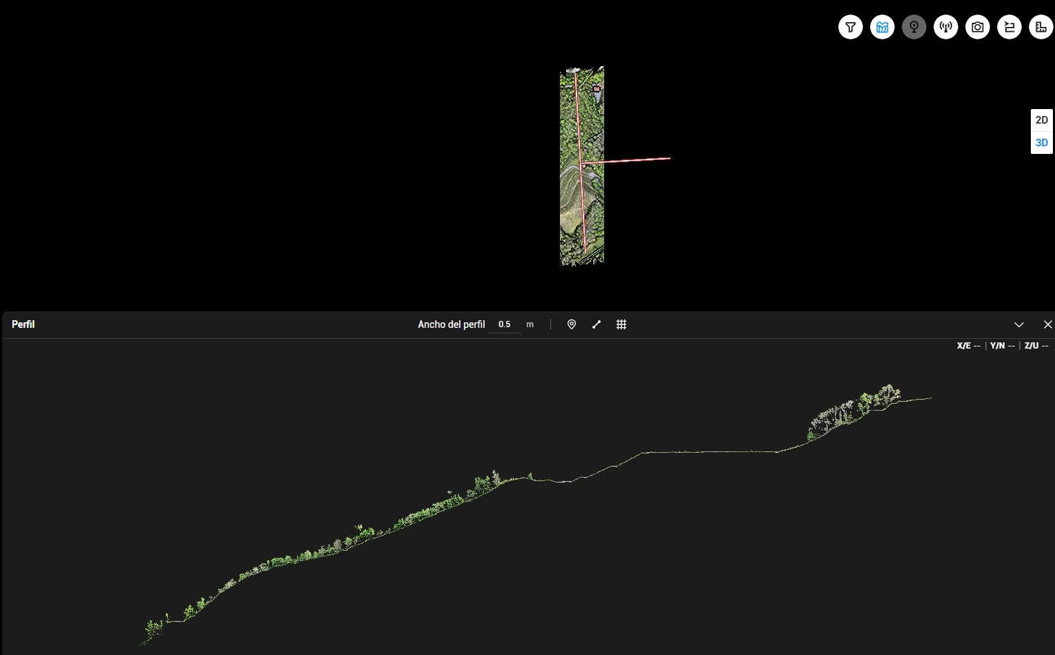perfil forestalnube de puntos Lidar DJI L3