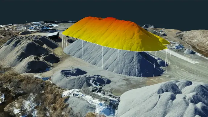 nube de puntos de un acopio cubicada en 3Dsuvey